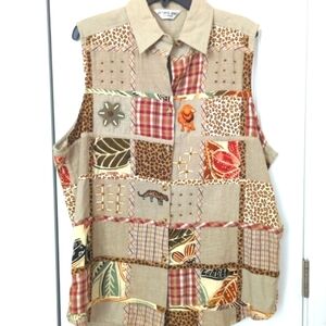 Victoria Jones Womens Plus Sz 20W/40 Theme Vest Animal Print Jungle Embr…